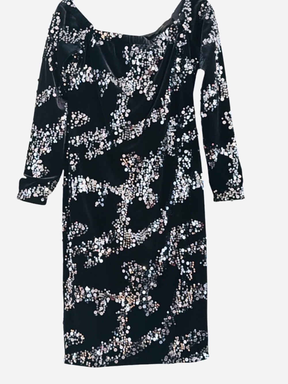 Eliza J Velvet Sequin Off The Shoulder Cocktail Dress Black Silver Size 6